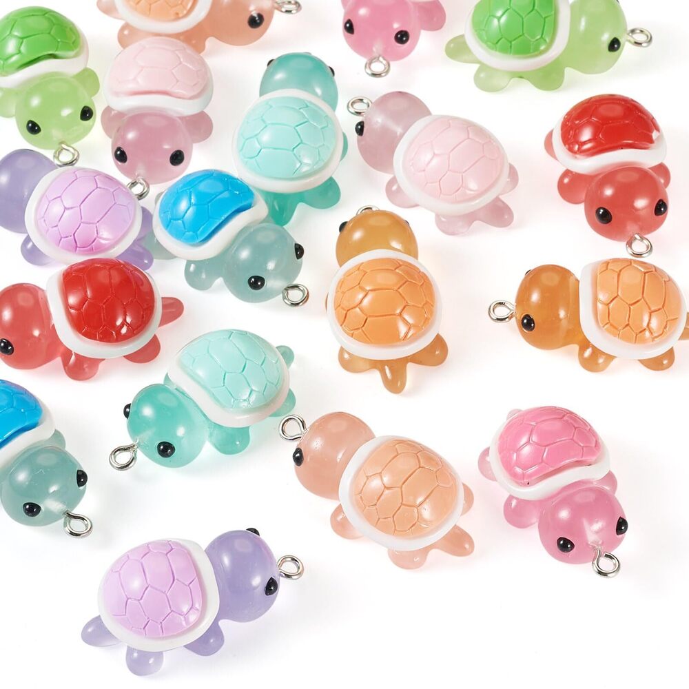 5576 Glow In The Dark Turtle Charms 18pcs Luminous Resin Colorful Aesthetic